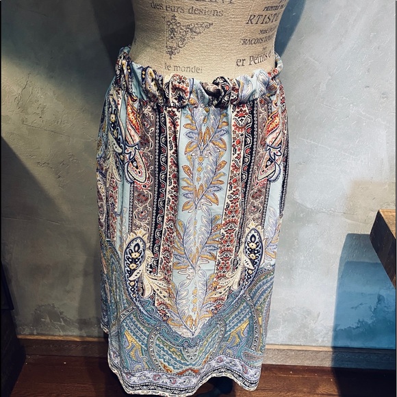 Paisley printed pleated skirt elastic back - Picture 2 of 7